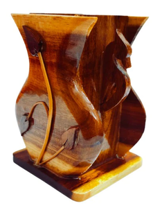 Hand Carved Wooden Stationery Cutlery Holder Multipurpose Desk Organizer <b>for</b> Office Kitchen Dining Table - Product Image 5