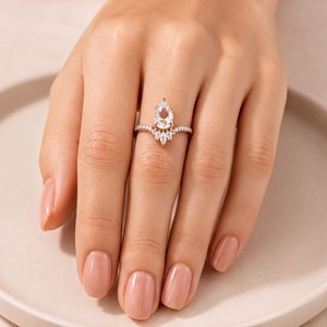Bague demi-éternité en grappe certifiée IGI, couleur DEF, clarté VS VVS, or massif 10K 14K 18K, diamant de laboratoire taille poire, taille rose et taille rond - Product Image 2
