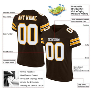 Maillot de football américain personnalisé pour homme, marron, en mesh, col en V, manches courtes, impression sublimée, respirant, 100% polyester, nom de l'équipe - Product Image 5