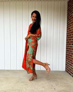 Orange <b>Green</b> Tie <b>Dye</b> Kaftan Womens Fall <b>Clothing</b> Boho Moroccan Caftan - Product Image 2