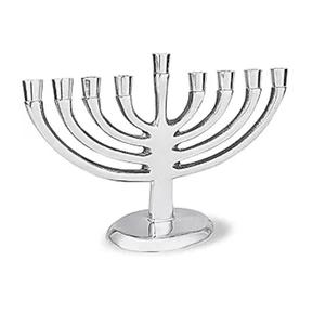 Menorah Artística Floral de Hanukkah con Diseño de Trompeta y Flores, Esmaltada y Pintada en Azul y Dorado, Compatible con Velas Estándar de Hanukkah - Product Image 5