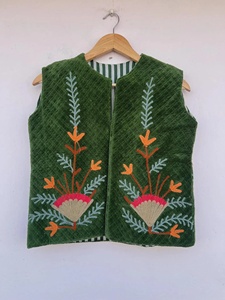 Boho Suzani <b>Velvet</b> Breathable V-neck Vest Hand Embroidered Floral Sleeveless <b>Jacket</b> Vintage Inspired Festival Waistcoat - Product Image 1