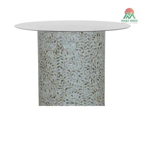 Table basse ronde moderne Nhat Minh – Structure en métal avec incrustation de nacre – Mobilier de salon – Comprend un grand plateau en verre - Product Image 1