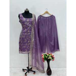 Conjunto Dupatta de hermosos pantalones superiores para mujer con trabajo de secuencia de bordado - Product Image 5