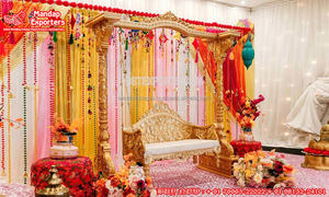 Boda de lujo Mehndi escenario columpio dorado moderno Mehndi escenario columpio plateado con silla señoras Sangeet decoración escenario columpio - Product Image 6