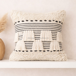 Housse de coussin douce en coton tufté style bohème, 20x20 pouces, faite à la main, tissée, avec fermeture éclair, pour décor de lit, style marocain, en laine, vente en gros - Product Image 5