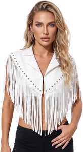 Châle à franges blanc pour femmes, gilet court bohème en polyester de couleur unie pour un usage quotidien - Product Image 3