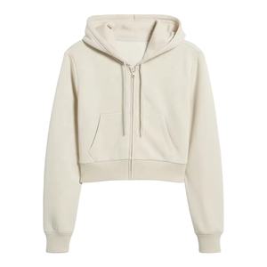 Sudadera con capucha corta con cremallera de gran tamaño para chicas al por mayor, tops recortados en blanco lavados con ácido, sudadera holgada Vintage para mujer 2026 - Product Image 5