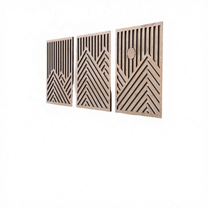 Ensemble de décoration intérieure, 3 sculptures murales modernes en bois à suspendre - Grandes décorations murales durables - Product Image 1