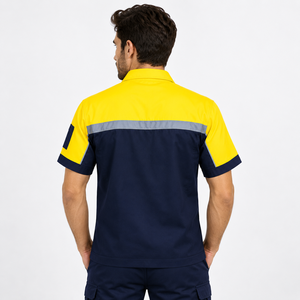 Men's Short Sleeve <b>High</b> Visibility Safety <b>Shirt</b> Reflective Tape LED Flash Colorblock Design Zipper Pockets Custom Logo ANSI - Product Image 2