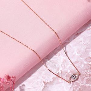 Collar de Plata de Ley S925 al por mayor con Ojo Turco y Circonita para Mujer, Cadena de Eslabones con Colgante de Circonita Cúbica, Engaste de Garra, 2.75g, Moderno para Fiesta de Compromiso - Product Image 1