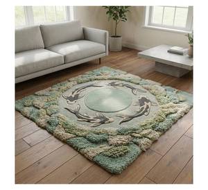 Alfombra de Lana Hecha a Mano de Alta Calidad con Diseño Personalizado, Alfombra 3D con Forma Irregular de Estanque de Koi, Alfombra de Musgo Ecológica - Product Image 3