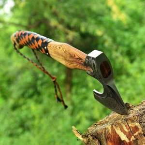 Hand Forged High Carbon Steel Builder's Hatchet Custom OEM <b>Wood</b> Leather Wrap Handle Bearded Head <b>Axe</b> with Leather Sheath - Product Image 3