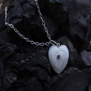 Handmade 925 Sterling <b>Silver</b> Puffy <b>Heart</b> Shaped Rainbow Moonstone Pendant Fine Bezel Setting Inlay Rhodium Women's <b>Necklace</b> - Product Image 4
