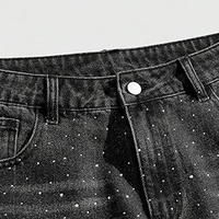 RNSHANGER Short en jean droit brodé bleu clair respirant taille mi-haute style urbain vintage pour homme grande taille 48