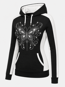 Sudadera con Capucha y Estampado de Diamantes de Imitación para Mujer, Sudadera de Manga Larga, Suave y Casual - Product Image 5