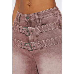 Pantalones Vaqueros Casuales de Cintura Alta para Mujer con Parches, Estilo Vintage, Corte Holgado y Relajado, Doble Botonadura con Hebilla Metálica - Product Image 5
