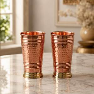 Copper Hammered Finish Drinking Cups Set of 2 Minimalist Design Kitchen Use Eco Friendly Metal Cups - Product Image 5