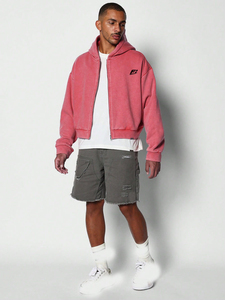 Sudadera con capucha vintage rosa con lavado ácido, logotipo personalizado, 100% algodón, con cremallera, oversize, corta, gruesa, estilo streetwear, lavada, 500GSM, para hombre, EE. UU. - Product Image 1