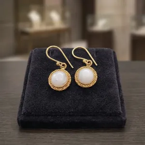 Natural <b>Rainbow</b> Moonstone Earrings with Brass Setting Handmade Gemstone Jewelry - Product Image 3