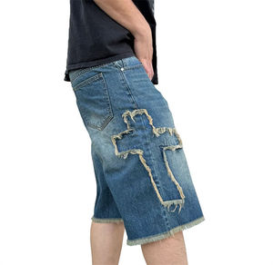 <b>mens</b> washed black denim cargo shorts baggy wide leg frayed raw hem heavy acid wash vintage <b>grunge</b> utility style summer apparel - Product Image 2