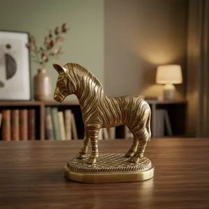 Sculpture décorative en métal de cheval avec finition or antique, motif zèbre gravé complexe, figurine animale artistique pour un intérieur de luxe - Product Image 3
