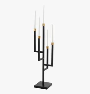 Candelabro moderno de metal negro con detalles dorados, forma elegante, decoración para el hogar, acabado mate a bajo precio. - Product Image 3