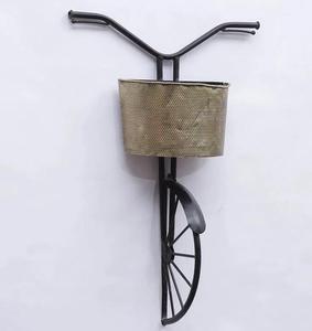 Brass Bicycle <b>Wall</b> Rack With Basket For <b>Books</b> Home Decor Industrial Style Metal Handmade Rustic Design Gold Finish - Product Image 6