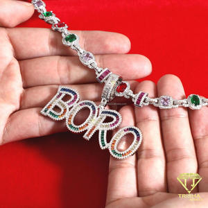 Collar con colgante de letra DCB personalizado con incrustaciones de moissanita multicolor y diamantes VVS - Product Image 3