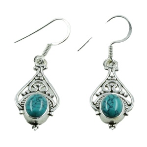 ต่างหูเงินสเตอร์ลิง925ทำด้วยมือต่างหูเงินสเตอร์ลิงเครื่องประดับเงินเทอร์ควอยซ์จากอินเดีย - Product Image 1