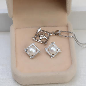 Juego de Pendientes y Anillo de Cabeza con Molinillo de Viento Cuadrado de Plata S925, 8-9 Perlas, Accesorios de Joyería Semi-Acabados 1388, Soporte para Accesorios - Product Image 3