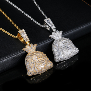 Collar con Colgante de Bolsa de Dinero de Plata 925 con Moissanita para Hombre, con Piedras Baguette y Símbolo de Dólar, Joyería de Lujo Estilo Urbano, Regalo - Product Image 5