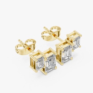 Pendientes de Diamantes Cultivados en Laboratorio con Corte Esmeralda de Dos Piedras de 1.47CTW, Oro Amarillo de 9K, Joyería Fina al por Mayor OEM - Product Image 6