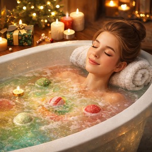 Coffret Cadeau Festif de Bombes de Bain aux Herbes – Boules Effervescentes Bio aux Huiles Essentielles pour l'Aromathérapie – Collection de Noël – Boules de Bain Parfumées Personnalisées - Product Image 4