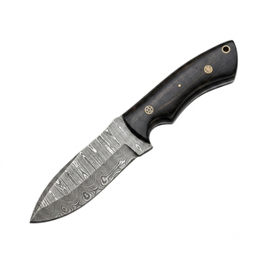 Cuchillo de Supervivencia y Camping Hecho a Mano de Acero de Damasco con Hoja de Punta Curva, Mango de Cuerno y Funda de Cuero, Personalizable para DIY y OBM - Product Image 1