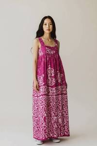 Tie Dye <b>Batik</b> Embroidery Vintage Maxi <b>Dress</b> (Floor-Length) Rayon Nonwoven Fabric Strapless Short Sleeve Breathable Eco-Friendly - Product Image 1