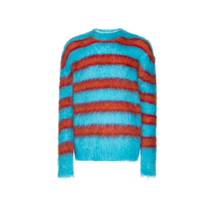 Fashion Casual Mohair Fuzzy <b>Men</b> Knit <b>Cardigan</b> Sweater Custom Knitted Striped <b>Men's</b> Hooded Sweater - Product Image 2
