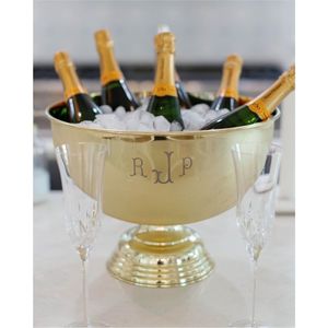 Seau à glace vintage en métal argenté, grand refroidisseur à vin avec poignées en anneau pour bar, fête, décoration de mariage - Product Image 2