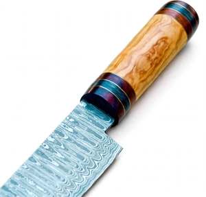 Acid <b>etched</b> rain drop damascus steel Utility Slicing <b>Tool</b> Olive Wood Multi Spacer Barrel Handle Kitchen Display - Product Image 4