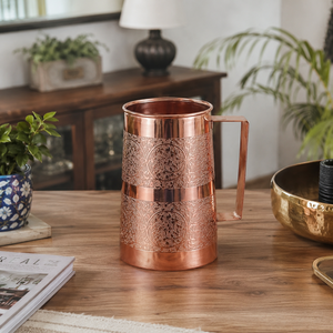 Pichet à eau artisanal en cuivre pur, carafe en cuivre gravée, vaisselle en cuivre, tasse de service pour l'eau, récipient ayurvédique en cuivre, ustensiles de cuisine - Product Image 4