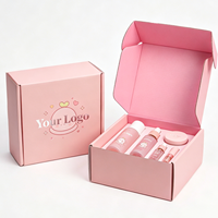 Boîte cadeau cosmétique rose de luxe, logo personnalisé, emballage en carton ondulé rigide, éponge, design écologique portable pour ensemble de soins de la peau