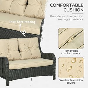 2 Seater Outdoor <b>Sofa</b> Set PE Rattan Wicker Loveseat with <b>Waterproof</b> Cushions Beige Patio Furniture - Product Image 4