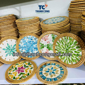 ที่รองแก้วหวายทำด้วยมือจากเวียดนามและที่รองแก้วประดับมุก - Product Image 3