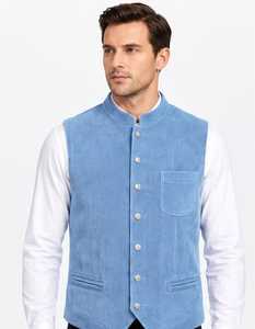 Chaleco de pana para hombre con cuello mandarín, cierre de botones y manga larga - Product Image 1