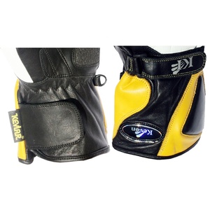 Gants de course en cuir Keven à doigts entiers, jaune, noir, blanc, avec sangle de poignet réglable pour la conduite - Product Image 5
