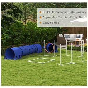 ชุดอุปกรณ์ฝึกสุนัขแบบ Agility 7 ชิ้น สีฟ้า ประกอบด้วย แท่นกระโดดปรับระดับได้ ห่วงกระโดด กล่องหยุดพัก อุโมงค์แบบกำหนดเอง เสาสำหรับฝึกสัตว์เลี้ยง - Product Image 6