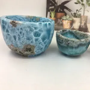 Natural Blue Larimar Crystal Bowl Singing Bowls Crystal 100% Natural Gemstone Hand Carved CRYSTALS