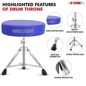 5 Core Drum Throne 3" Thick <b>Padded</b> Memory Foam Comfortable Drummer <b>Stool</b> 200Lb Capacity Adjustable - Product Image 2