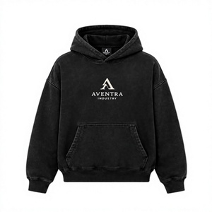 Sweat-shirt à capuche noir pour homme AVENTRA, coupe ample, en coton French Terry, décontracté, pour l'automne, avec logo sur le devant et poche - Product Image 2