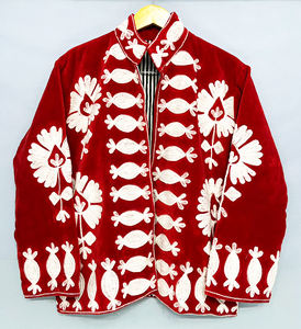 Handmade Velvet Floral Embroidered Jacket | Unisex Luxury Artisan Winter Bomber - Product Image 1